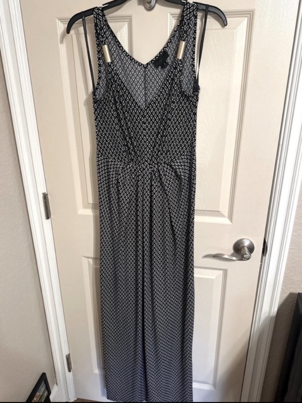 Worthington Geometric Pattern Sleeveless Maxi Dress w Gold, Black & White, Sz